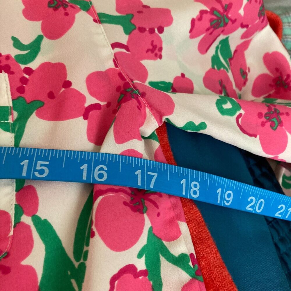 Lilly Pulitzer Shirt Women Sz XS White Pink Green Floral Gold Button Popover Top - Picture 7 of 9